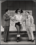 Rudy Vallee, Joy Claussen and Robert Morse in the stage production How to Succeed in Business Without Really Trying