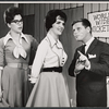 Claudette Sutherland [left], Robert Morse [right] and unidentified [center] in the stage production How to Succeed in Business Without Really Trying