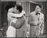 Robert Morse, Rudy Vallee and unidentified in the stage production How to Succeed in Business Without Really Trying