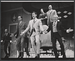 William Major, Dick Kallman [center], Willard Waterman [top] and ensemble in the stage production How to Succeed in Business Without Really Trying