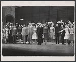 Willard Waterman, Dick Kallman, Dyan Cannon [center] and ensemble in the stage production How to Succeed in Business Without Really Trying