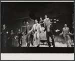 William Major, Dick Kallman [center], Willard Waterman [top] and ensemble in the stage production How to Succeed in Business Without Really Trying
