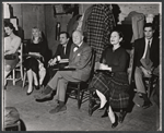 Diane Cilento [second from left], Ernest Truex [center with crossed legs], Ruth Gordon [right with plaid skirt] and unidentified others in rehearsal for the stage production of The Good Soup