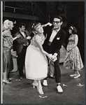 Peggy Lee Brennan, Jimmie F. Skaggs [center] and unidentified others in the tour of stage production Grease