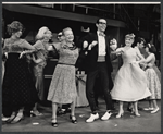 Shirl Bernheim, Jimmie F. Skaggs, Peggy Lee Brennan [center] and unidentified others in the tour of the stage production Grease