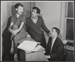 Ellen McCown, Anthony Perkins, and unidentified pianist in rehearsal for the stage production Greenwillow