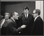 Composer David Heneker (second from left) and unidentified people in rehearsal for the stage production Half a Sixpence