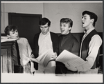 Norman Allen, Will MacKenzie, Tommy Steele, and Grover Dale in rehearsal for the stage production Half a Sixpence