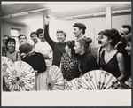 Will MacKenzie, Tommy Steele, Grover Dale, and company in rehearsal for the stage production Half a Sixpence