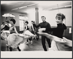 Tommy Steele and dancers in rehearsal for the stage production Half a Sixpence