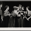 Grover Dale (far left), Carrie Nye and Tommy Steele (center), and company in the stage production Half a Sixpence