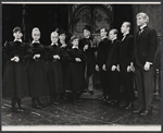 Dick Kallman (far right) and company in the stage production Half a Sixpence