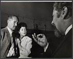 Anthony Quayle, Eileen Herlie, and Peter Ustinov in rehearsal for the stage production Halfway Up the Tree