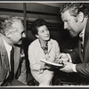 Anthony Quayle, Eileen Herlie, and Peter Ustinov in rehearsal for the stage production Halfway Up the Tree