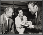 Anthony Quayle, Eileen Herlie, and Peter Ustinov in rehearsal for the stage production Halfway Up the Tree