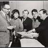 Unidentified man, Betty Comden, Adolph Green, unidentified man, and Jule Styne in rehearsal for the stage production Hallelujah, Baby!