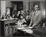 Betty Comden, Adolph Green, director Burt Shevelove, and others in rehearsal for the stage production Hallelujah, Baby!