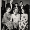 Clockwise from bottom left: Reizi Bozyk, David Ellin, Rebecca Richman, Gene Barrett, Evelyn Kingsley, and Leo Fuchs in the Yiddish stage production Here Comes the Groom