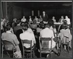 Stuart Ostrow [center] and unidentified others in rehearsal in the stage production Here's Love