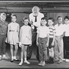 Laurence Naismith, Valerie Lee (3rd from left), and unidentified child performers in rehearsal for the stage production Here's Love