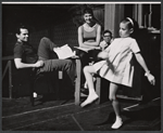 Choreographer Michael Kidd, unidentified actress, composer Meredith Willson, and Valerie Lee in rehearsal for the stage production Here's Love