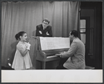 Valerie Lee, composer Meredith Willson, and unidentified pianist in rehearsal for the stage production Here's Love