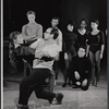 Ronnie Walken (far left in background), choreographer Danny Daniels( kneeling), and dancers in rehearsal for the stage production High Spirits