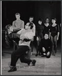 Ronnie Walken (far left in background), choreographer Danny Daniels( kneeling), and dancers in rehearsal for the stage production High Spirits