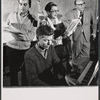 Book writer and composer Hugh Martin (at piano), Beatrice Lillie, and unidentified men in rehearsal for the stage production High Spirits