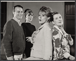 Edward Woodward, Louise Troy, Tammy Grimes, and Beatrice Lillie in rehearsal for the stage production High Spirits