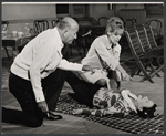 Director Noel Coward, Tammy Grimes, and Beatrice Lillie in rehearsal for the stage production High Spirits