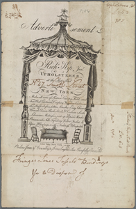 Advertisement. Rich Kip Junr., Upholsterer, at the State Bed New York