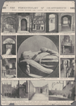 1611-1911. Tercentenary of Charterhouse. Where Colonel new come said "Adsum," and thrilled the world. [Center and then from top left:] The founder's sleep: The effigy of Thomas Sutton, creator of Charterhouse. Through an old archway. A doorway--17th century. The gateway to Charterhouse. Sunshine and shadow. A medaeval court. The founder's tomb...