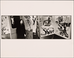 Woman with Eyes Closed and White Gloves by Emergency Door: Graffiti