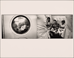 Man Looks Through an End Window Forlornly: Three Gloomy Riders Seated Together