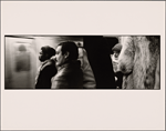 Train Passing Two Men in Profile, Black and Hispanic: Woman in Scarf and Crochet Hat