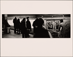 Five People Waiting on Platform, Lexington Ave: Four People Crowded in Windows of Car Door