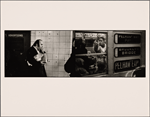 Man Eating in Profile with Newspaper, Word 'Advertising' on Door: Pelham Express Through Window - Black Woman in Fur Coat
