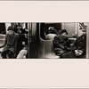 Two Seated Men in New Car Looking Down, One in Knit Cap and Check Coat, Other in Leather Cap and Gloves: Three Men in Hats and Coats - One with Gloved Hand to his Mouth