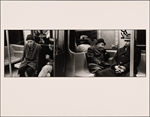 Two Seated Men in New Car Looking Down, One in Knit Cap and Check Coat, Other in Leather Cap and Gloves: Three Men in Hats and Coats - One with Gloved Hand to his Mouth