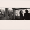 Three Men Inside Car, One Facing Camera Through Window: Couple at Platform, Woman with Glasses and Long Hair Smiles at Camera, Partner Looks Toward Her