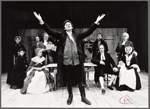 Chandra Lee, Carol Goodheart (seated), Russell Leib, Roxanne Hart (seated), Richard Clarke, Victor Garber, Adam LeFevre, Remak Ramsay (seated), David Cryer, and Rosemary Murphy (seated) in the stage production The Devil's Disciple