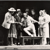 Jim Dale (center), Connie Forslund (right), and other in the stage production Scapino