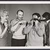 Karen Morrow, Richard Kiley, Buddy Hackett and unidentified in rehearsal for the stage production I Had a Ball