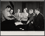 Buddy Hackett [left], Richard Kiley [center] and unidentified others in rehearsal for the stage production I Had a Ball