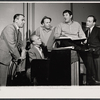 Richard Kiley, Buddy Hackett [center] and unidentified others in rehearsal for the stage production I Had a Ball