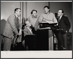 Richard Kiley, Buddy Hackett [center] and unidentified others in rehearsal for the stage production I Had a Ball