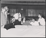 Jerome Chodorov [with cigarette], Onna White, Lloyd Richards [center] and unidentified others in rehearsal for the stage production I Had a Ball
