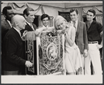 Joe E. Marks, Melina Mercouri [left], Orson Bean and Nikos Kourkoulos [right] in the stage production Illya Darling