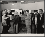 John Gielgud, Debbie Reynolds, Billy De Wolfe, Patsy Kelly and unidentified others in rehearsal for the stage production Irene